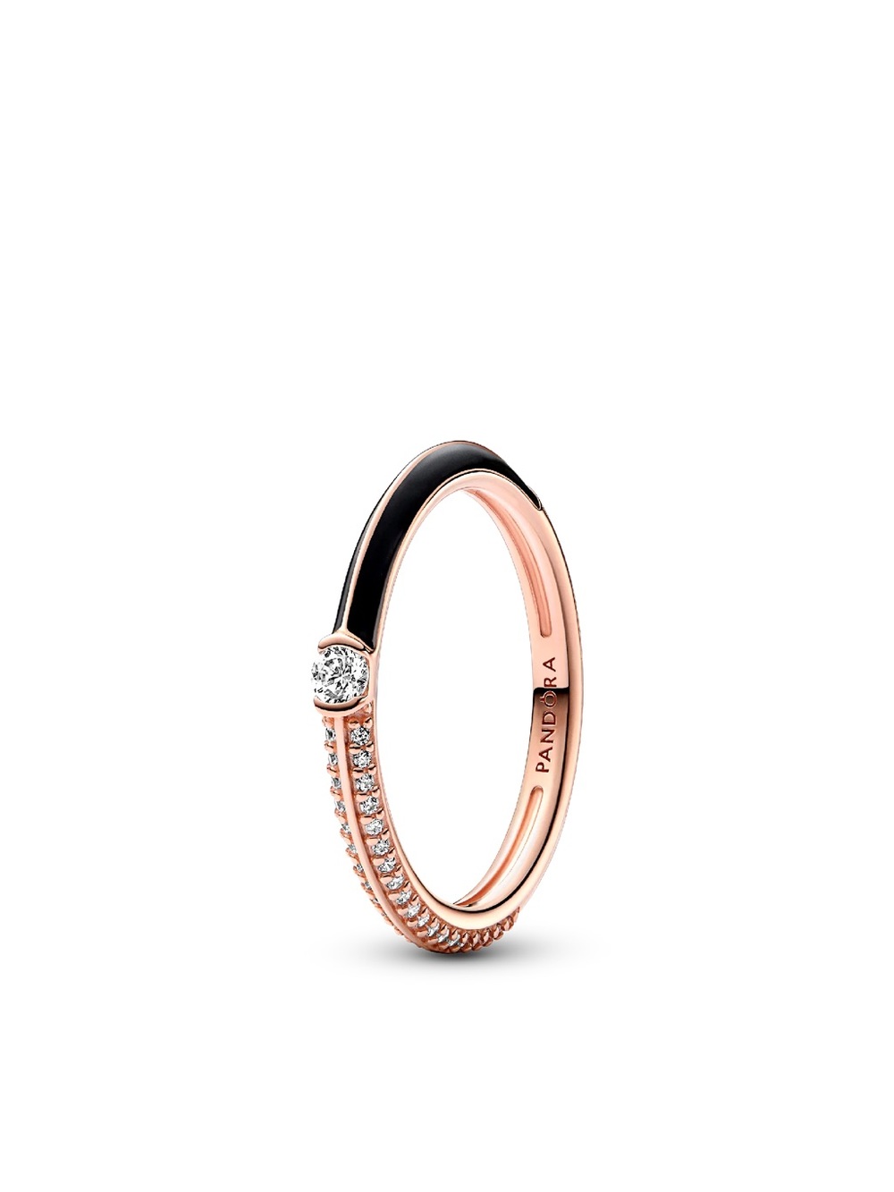 Pandora Rose Gold Ring with Black Enamel and Clear Stones